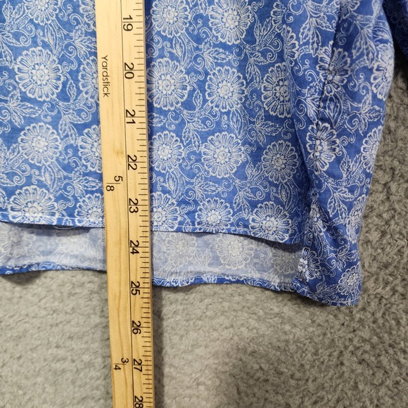 Fedeli Womens Blue Floral Button‎ Up Shirt Size 42 Made in Italy Flowy Light - Picture 4 of 6